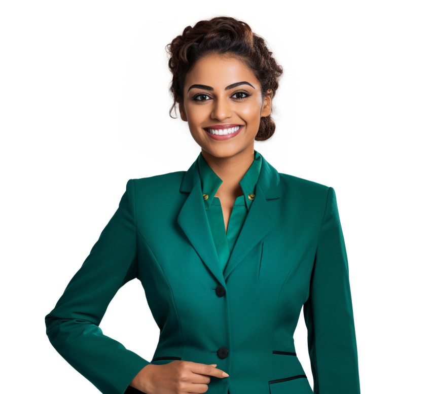 Indian concierge woman smiling at the camera on white background Indian concierge woman smiling at the camera on white background