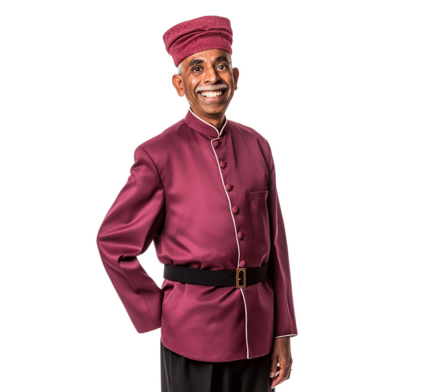 Indian doorman smiling friendly white background Indian doorman smiling friendly white background