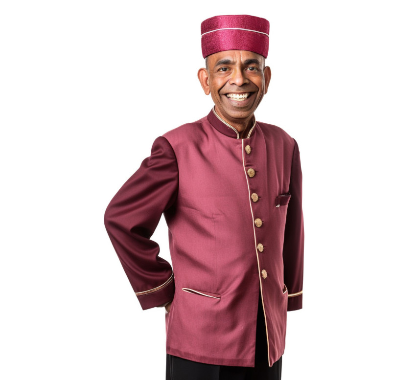 Indian doorman smiling friendly white background Indian doorman smiling friendly white background