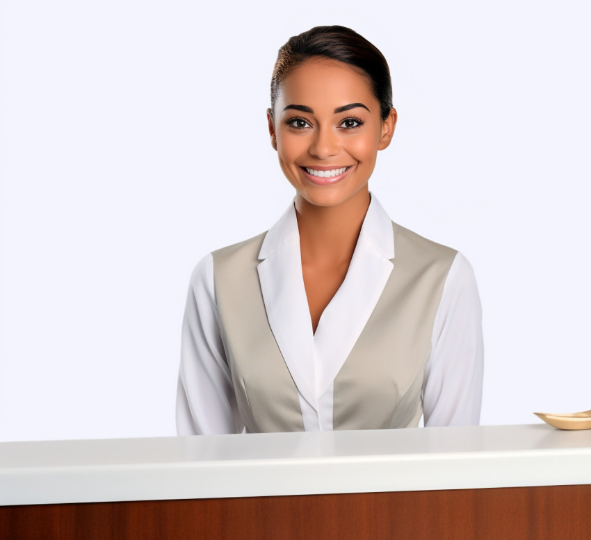 Smiling woman receptionist on white background Smiling woman receptionist on white background