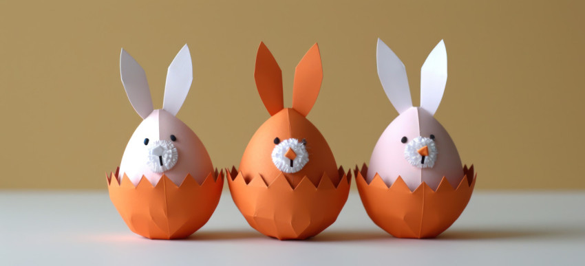 Three paper easter eggs featuring cute bunny heads Three paper easter eggs featuring cute bunny heads