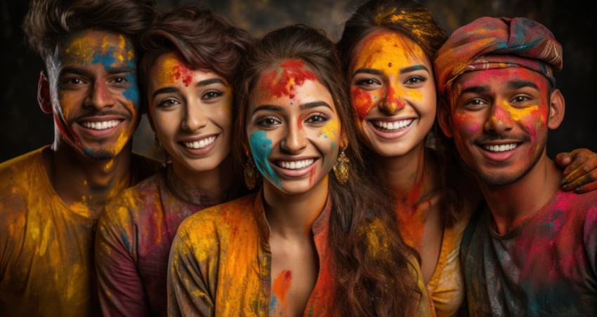 Group of friends painted in vibrant colors Group of friends painted in vibrant colors