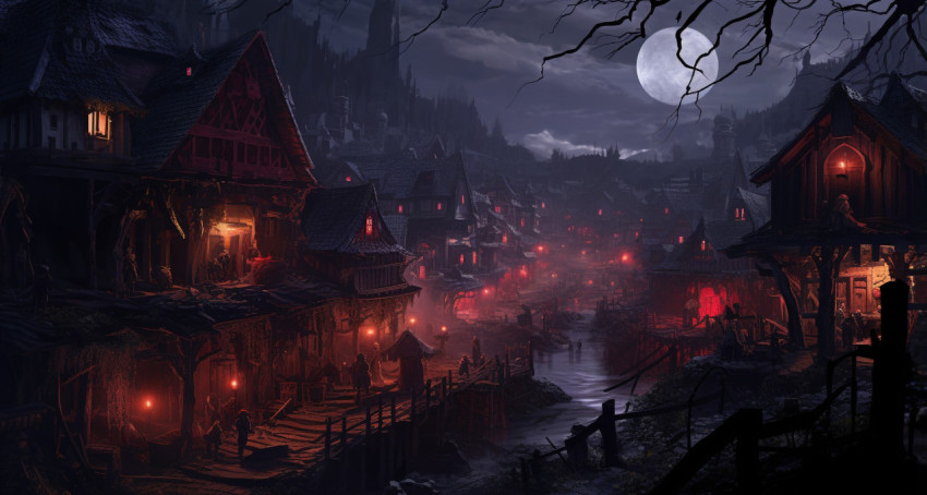 Village lights in the night sky Village lights in the night sky, board game style art