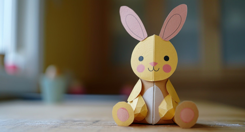 Paper easter bunny on wooden table Paper easter bunny on wooden table