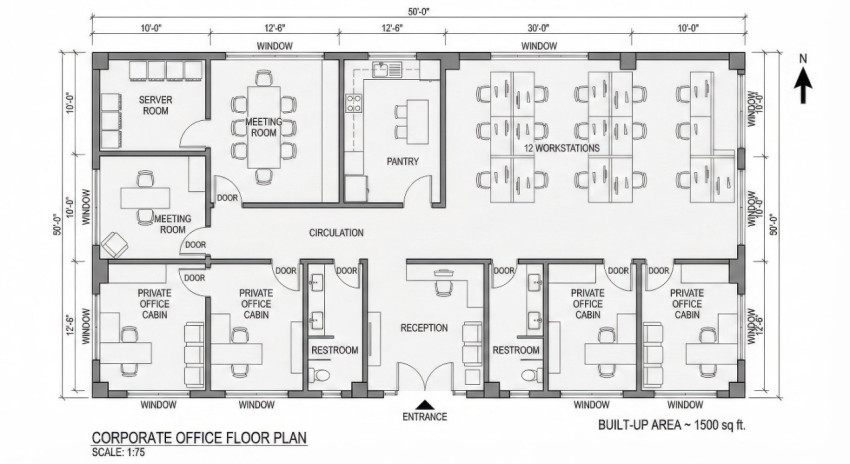 Corporate Office Floor Plan 30x50 Ft Architectural Layout Google Gemini