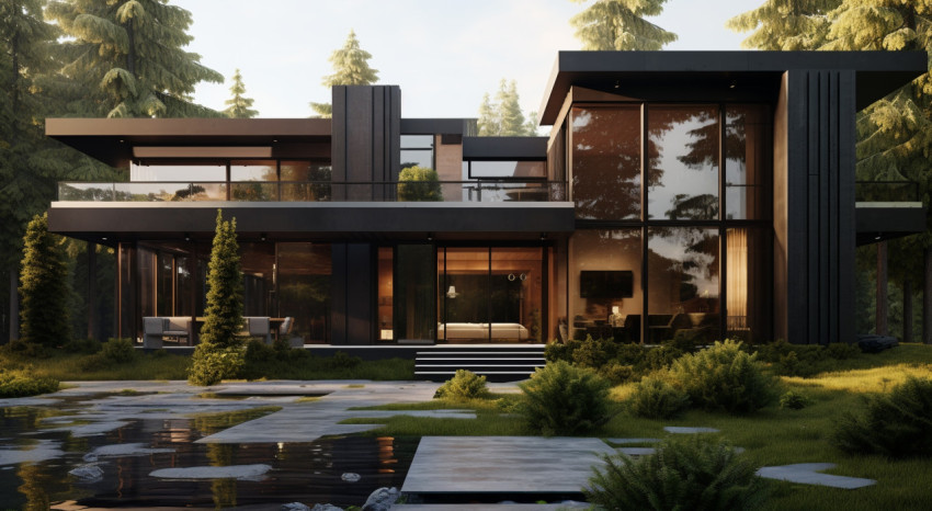 A modern house with trees and plants, architecture stock photo A modern house with trees and plants, architecture stock photo