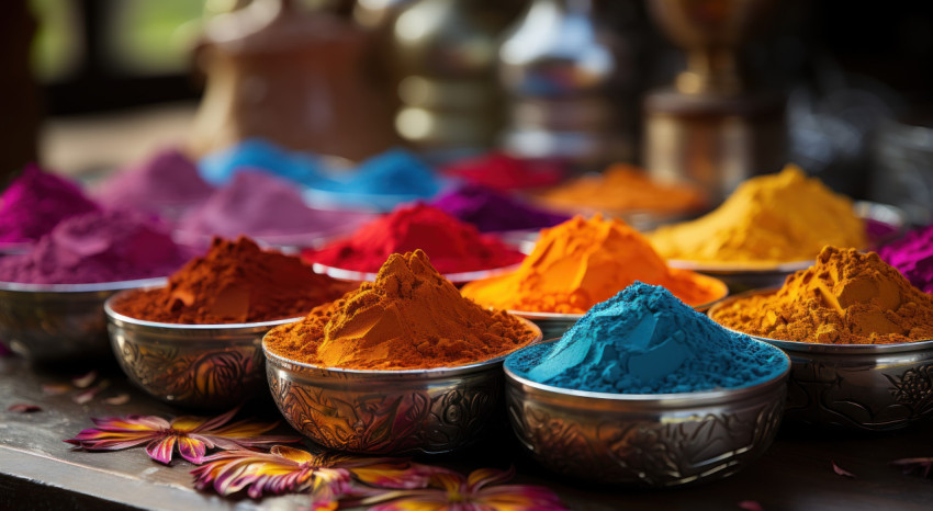 Colorful powders spread on the table Colorful powders spread on the table