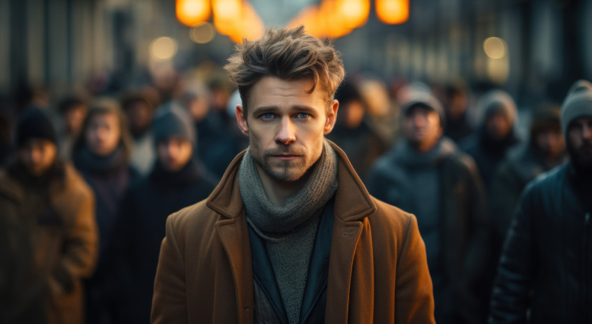 Confident man standing before a crowd Confident man standing before a crowd