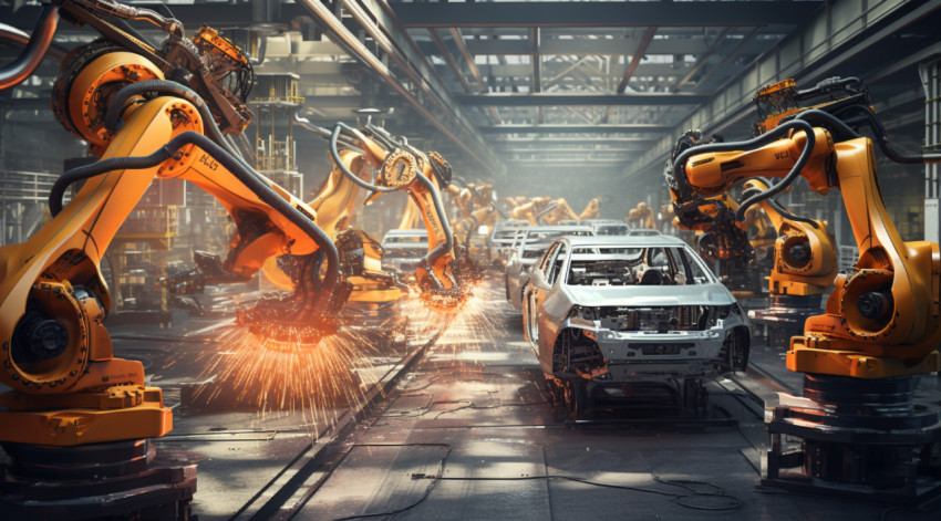 Robots in the factory production of car Robots in the factory production of car