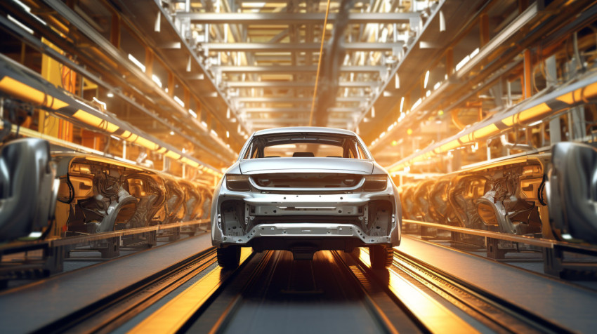 A car assembly line in use with car models standing on end A car assembly line in use with car models standing on end