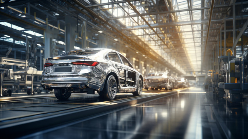 Cars on the move at the factory Cars on the move at the factory, assembly line car production, assembly line car manufacturing