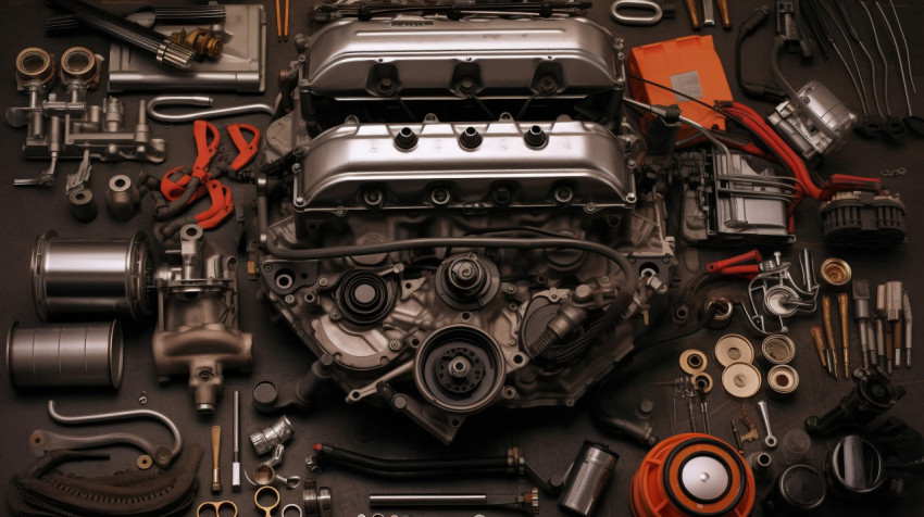 Car Engine Components in Grid Format Car Engine Components in Grid Format
