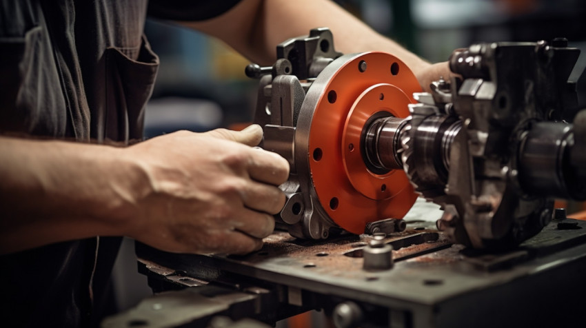 Close-up of hands assembling machine Close-up of hands assembling machine, industrial machinery stock images ai, midjourney prompt ideas