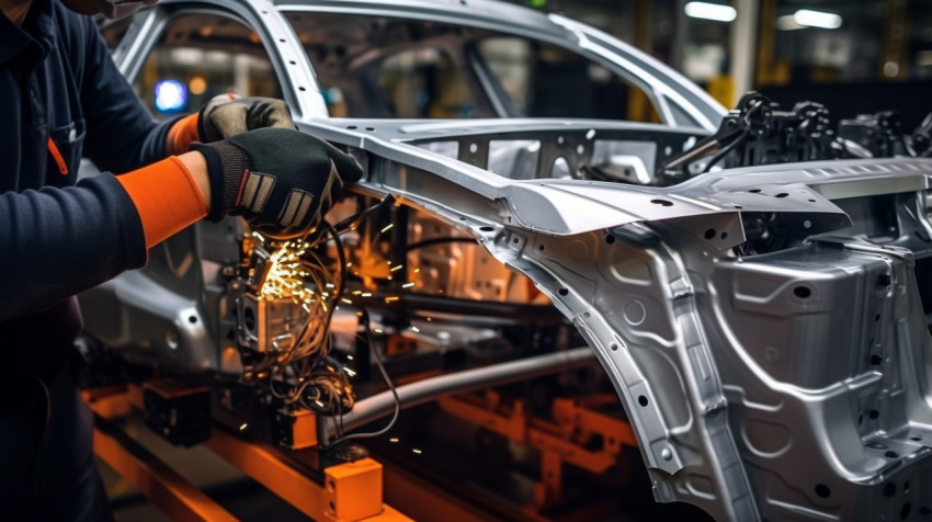 Workers Hands Assembling Car Door Workers Hands Assembling Car Door