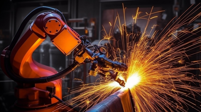 Robot arm moves with precision Robot arm moves with precision, industrial machinery stock images ai, midjourney prompt ideas