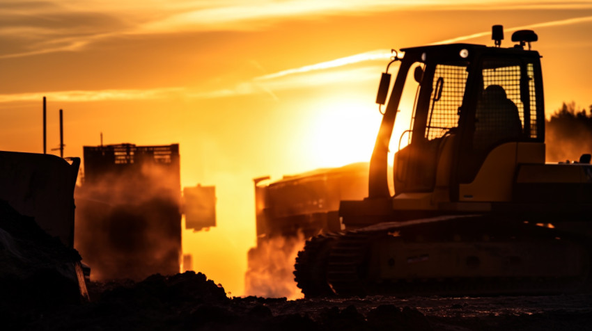 Construction worker on the job at dusk Construction worker on the job at dusk, industrial machinery stock images ai, midjourney prompt ideas