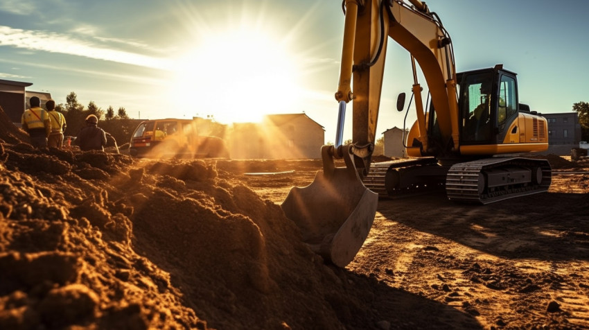 Low-Angle Shot of Excavator Digging Trench Low-Angle Shot of Excavator Digging Trench