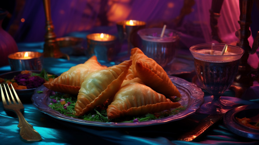 Methi samosa curry Methi samosa curry, diwali festival stock image, diwali festival ai prompt