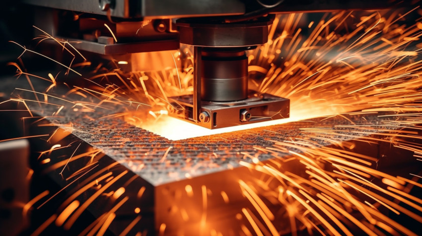 Laser cutting metal: a close-up Laser cutting metal: a close-up, industrial machinery stock images ai, midjourney prompt ideas
