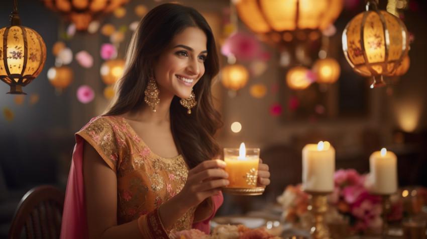 Woman Holding Diwali Lantern Woman Holding Diwali Lantern