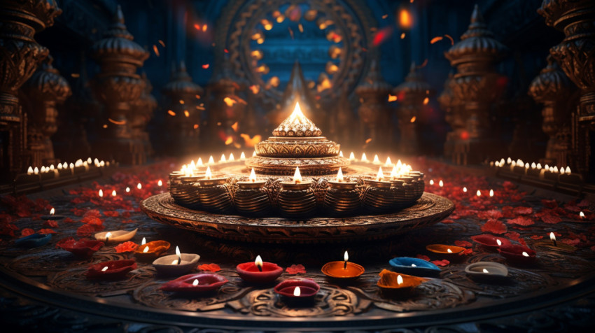 Colorful diyas light up the night Colorful diyas light up the night, diwali festival stock image, diwali festival ai prompt