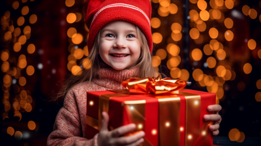 Little girl holds gift box Little girl holds gift box, christmas stock image ai, christmas stock photos ai