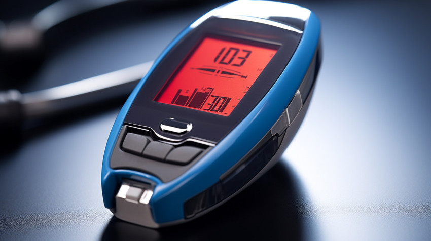 Man checking blood sugar with glucose meter Man checking blood sugar with glucose meter, diabetes concept