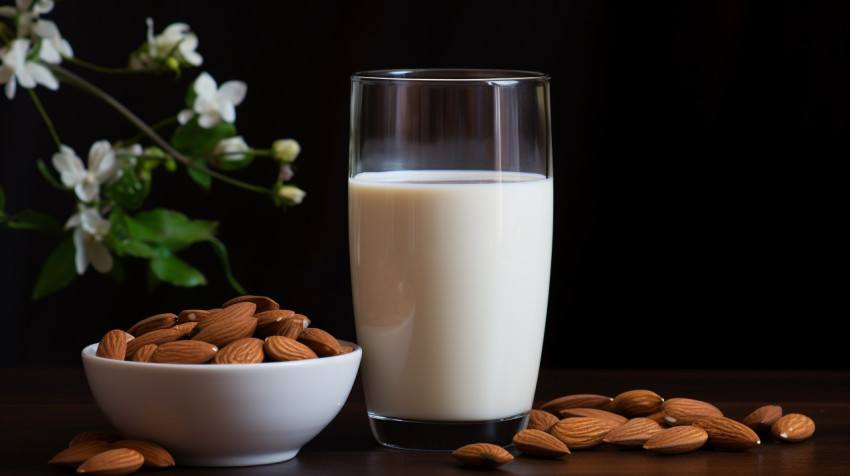 Glass of almond milk on white background Glass of almond milk on white background, almond image
