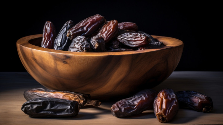 dates in a wooden bowl dates in a wooden bowl