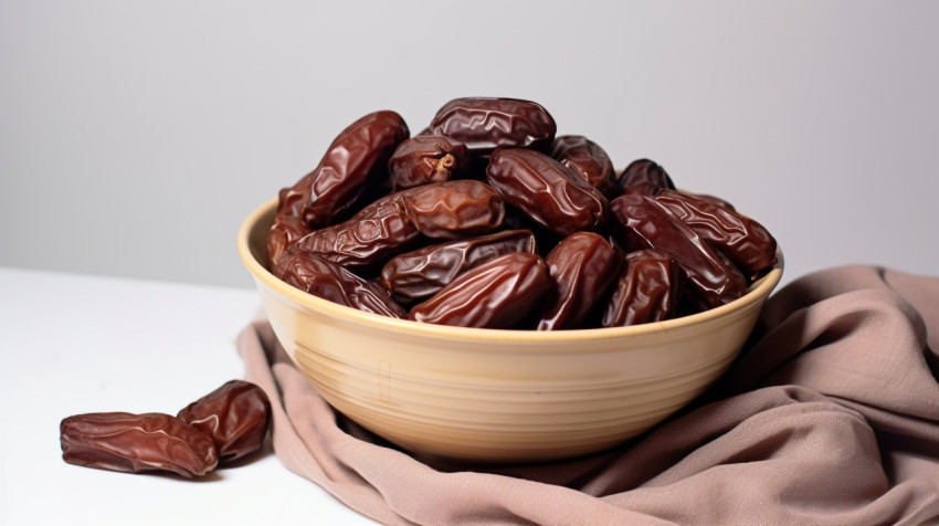 Dates in a brown bowl on white Dates in a brown bowl on white, sweet dates image