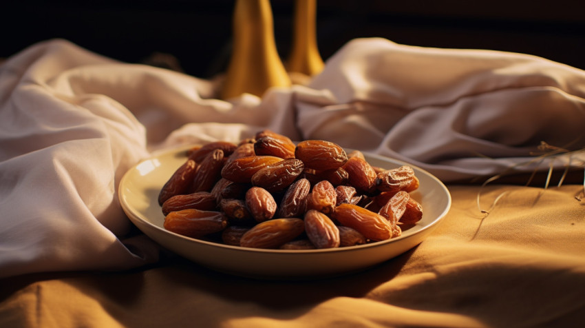 Dried dates on a plate of napkins Dried dates on a plate of napkins, sweet dates image