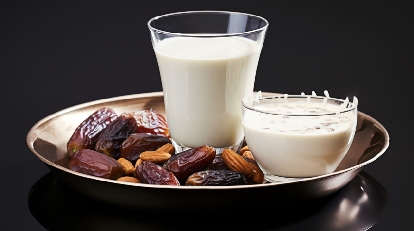 milk dates and dates in a glass bowl milk dates and dates in a glass bowl