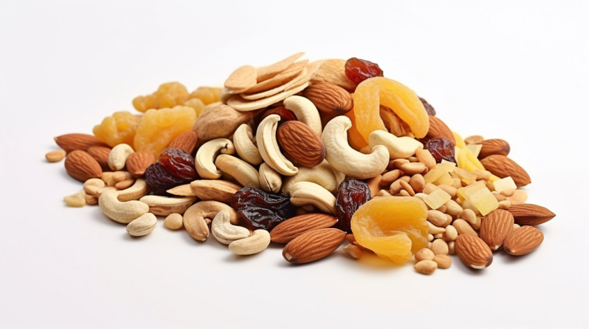 A dried dry fruits with nuts is on white background A dried dry fruits with nuts is on white background, dry fruits mix image