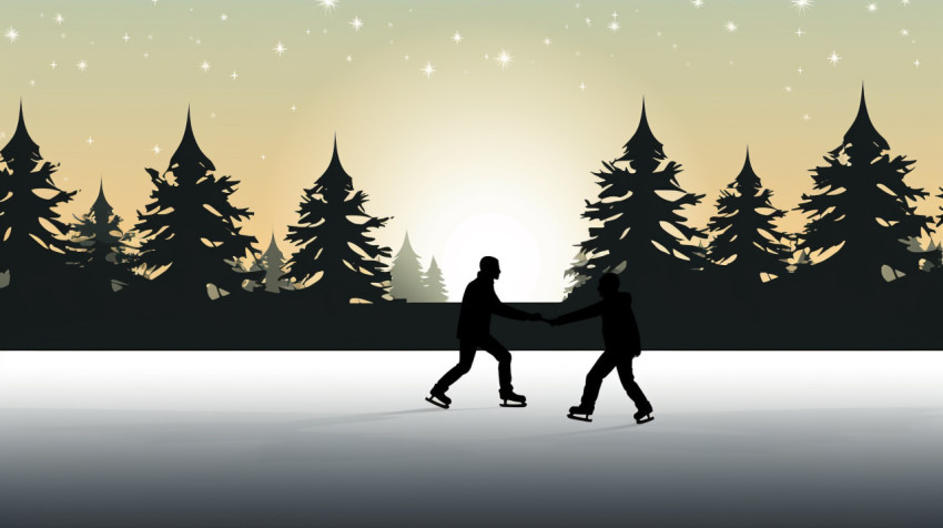 Pair of ice skaters glide across frozen lake in winter wonderlan Pair of ice skaters glide across frozen lake in winter wonderland, christmas stock image ai, christmas stock photos ai