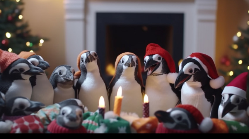 Enguins spreading holiday cheer Enguins spreading holiday cheer, christmas stock image ai, christmas stock photos ai
