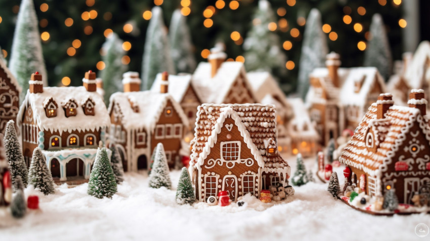 A photo of a gingerbread village nestled A photo of a gingerbread village nestled, christmas stock image ai, christmas stock photos ai