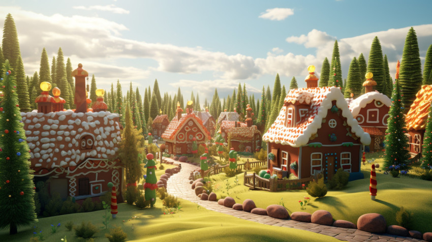 A gingerbread village in a forest A gingerbread village in a forest, christmas stock image ai, christmas stock photos ai