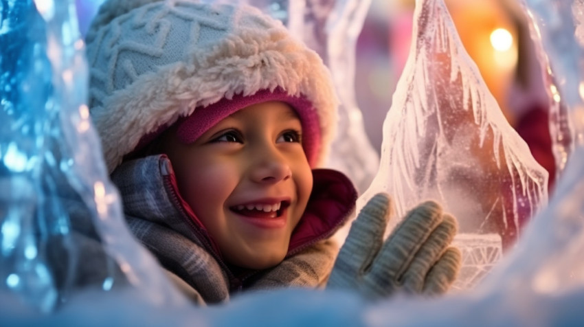 A close-up portrait of a child who is playing in a mystical ice A close-up portrait of a child who is playing in a mystical ice castle christmas, christmas stock image ai, christmas stock photos ai