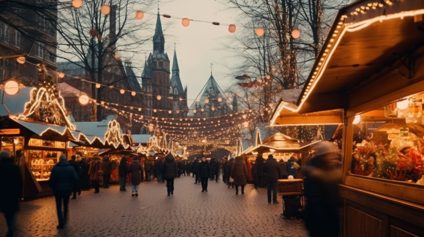 A wide shot of a christmas market A wide shot of a christmas market, christmas stock image ai, christmas stock photos ai