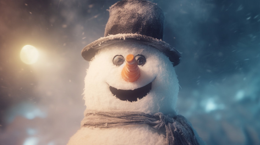 A close-up of a snowman's face A close-up of a snowman's face, christmas stock image ai, christmas stock photos ai