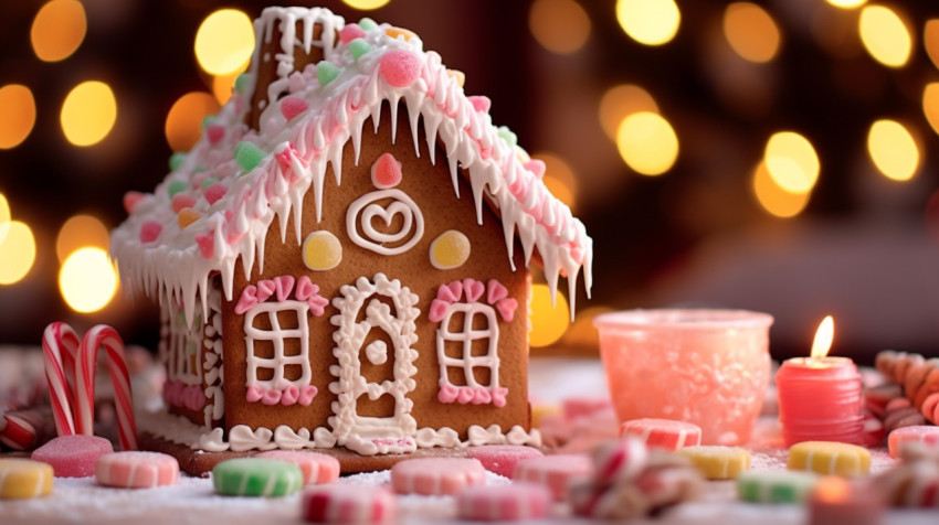 A close-up shot of a gingerbread house A close-up shot of a gingerbread house, christmas stock image ai, christmas stock photos ai