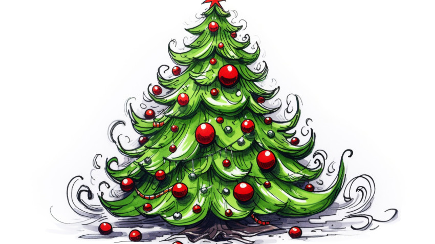 A sketch of a christmas tree on a white background A sketch of a christmas tree on a white background, christmas stock image ai, christmas stock photos ai