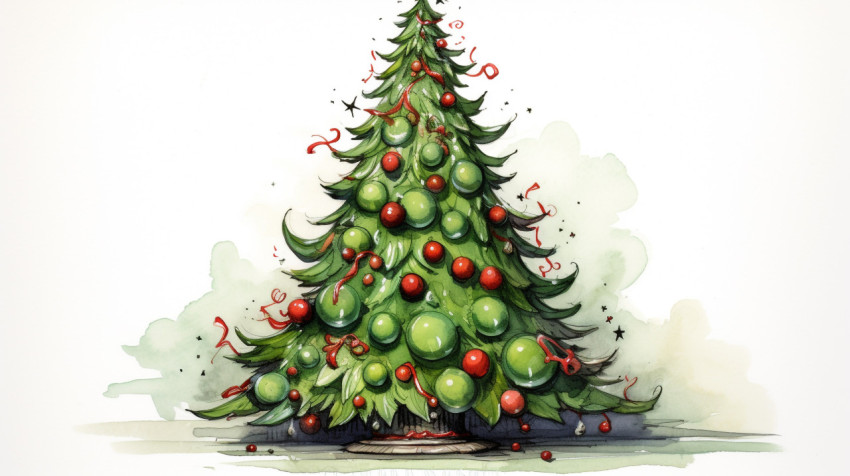 Realistic christmas tree drawing Realistic christmas tree drawing, christmas stock image ai, christmas stock photos ai