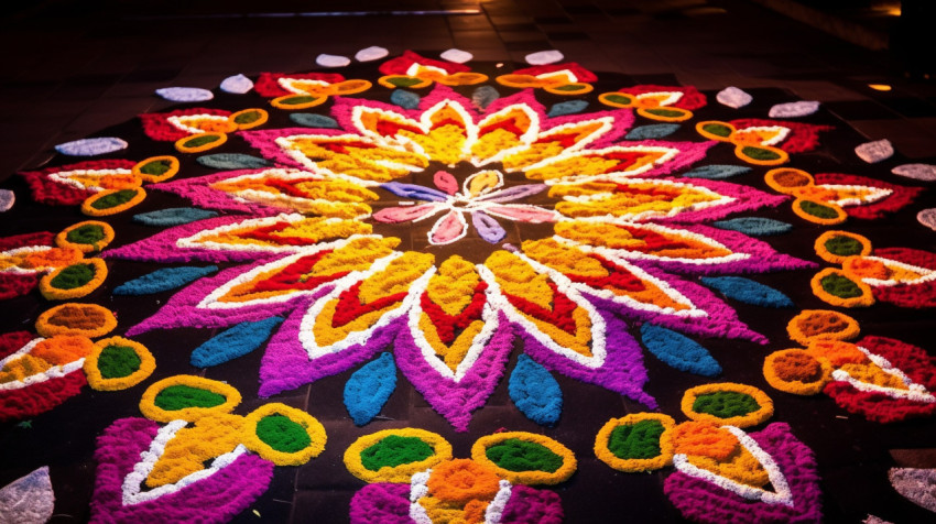 Beautiful rangoli design on floor Beautiful rangoli design on floor, diwali festival stock image, diwali festival ai prompt