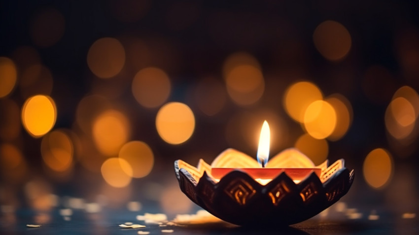 A close-up of a diya the flame flickering in the darkness A close-up of a diya the flame flickering in the darkness, diwali festival stock image, diwali festival ai prompt