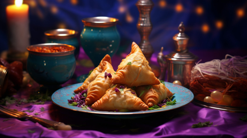 Samosa curry stuffed with methi Samosa curry stuffed with methi, diwali festival stock image, diwali festival ai prompt