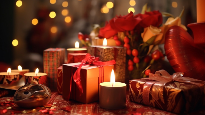 Happy diwali with candles and gift sets along with many other gi Happy diwali with candles and gift sets along with many other gifts, diwali festival stock image, diwali festival ai prompt