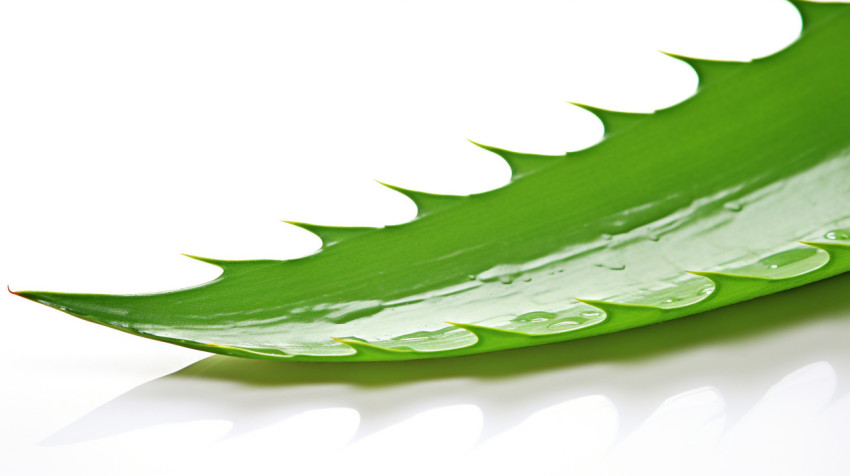 A single aloe vera leaf, perfectly centered on a white backgroun A single aloe vera leaf, perfectly centered on a white background, alovera leaf image