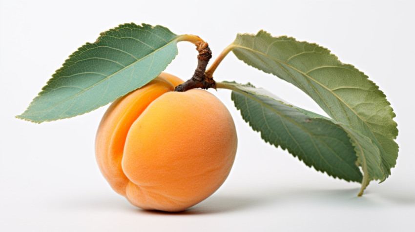 the half apricot with a leaf on a white background the half apricot with a leaf on a white background