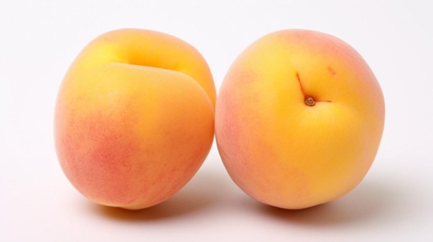 two ripe apricots are open on a white background two ripe apricots are open on a white background